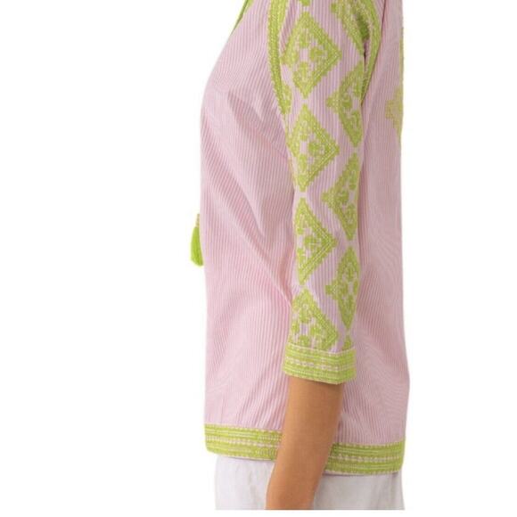 Gretchen Scott Designs Embroidered Top - Odessa Pink & Green Shirt Boho Sz M - Picture 6 of 11